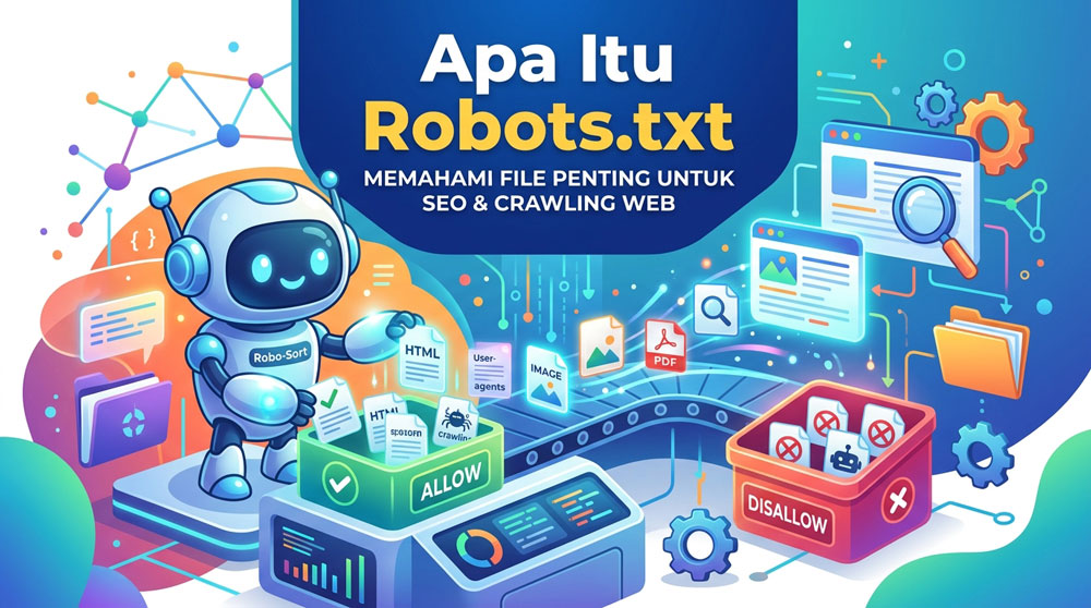 Ilustrasi robots.txt untuk mengatur crawling website dengan aturan Allow dan Disallow