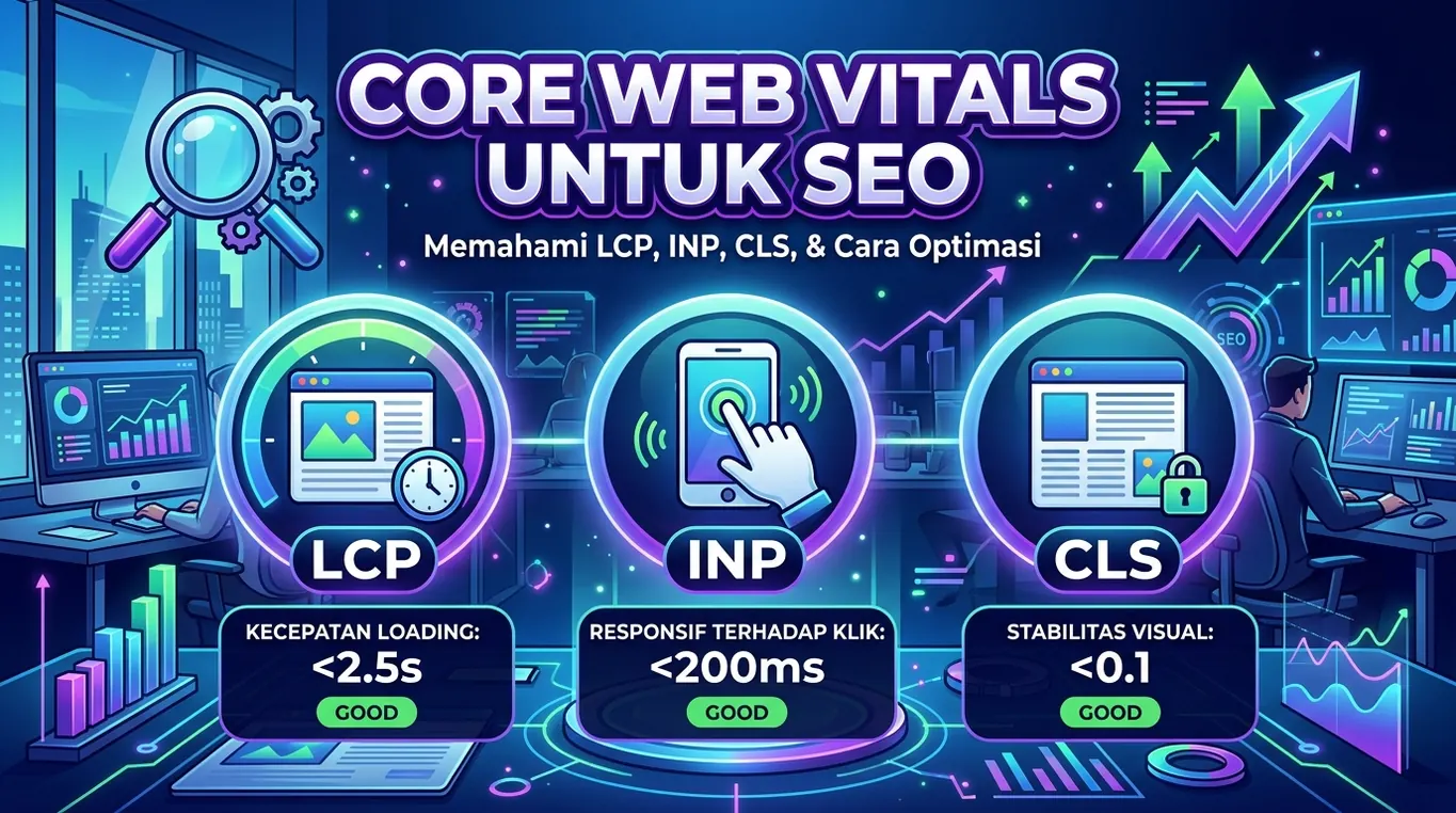 Core Web Vitals untuk SEO meliputi LCP INP dan CLS
