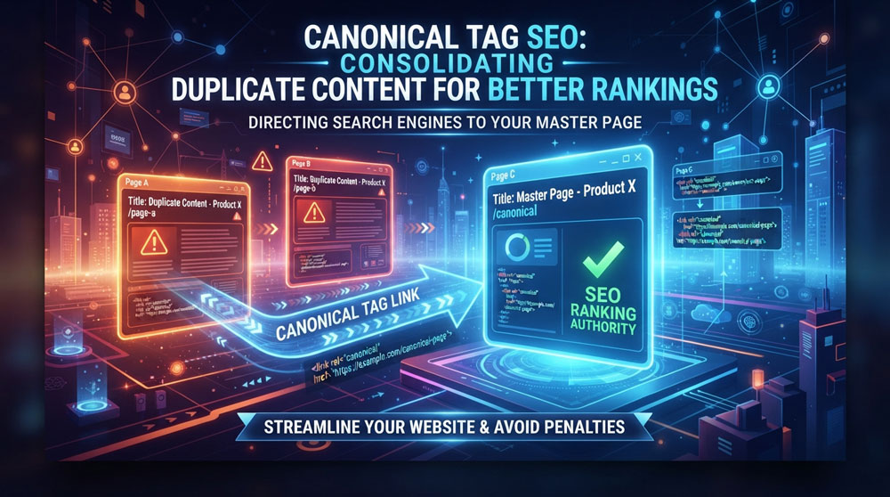 Cara canonical tag mengarahkan halaman duplikat ke URL utama